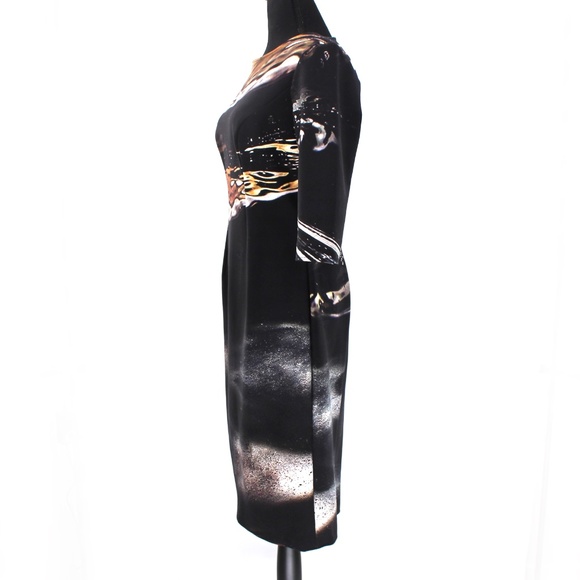 Carolina Herrera Black Abstract Print Short Sleeve Scuba Midi Dress 4 - Picture 4 of 8